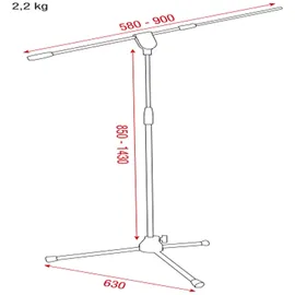 Showgear Microphone Stand - Pro 850-1430 mm, Basisteil aus Metall