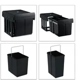 Relaxdays Einbaumülleimer 3-fach ausziehbar Küchenmülleimer für Unterschrank & 2x 8 l 35,1x34,3x48 cm Schwarz 15 l