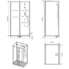 Aurlane Komplettdusche mit Drehtür 90 x 225 cm Schwarz/Grau/Silber Sicherheitsglas