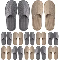 Einweg Hausschuhe Damen Herren rutschfeste Fleece Gästepantoffeln Khaki Grau