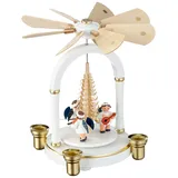 KWO Olbernhau 70014 Pyramide einstufig, 21 cm, weiß/Gold