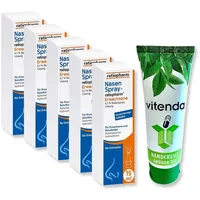 Nasenspray Ratiopharm 5x15ml inclusive einer Handcreme von vitenda - die zuverlässige Lösung bei Schnupfen mit verstopfter Nase, befreit schnell und effektiv