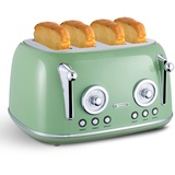 Wiltal Toaster 4 Scheiben, Toaster Langschlitz, Edelstahl Gehäuse, mit Integrierten Brötchenaufsatz, Mit Deckel, Bräunungsgrad 1-6, Abtauen Funktion, Krümelschublade, Retro Toaster, Grün