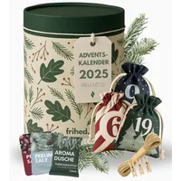 frihed.® Wellness Adventskalender 2025 – Limitierte Geschenkidee für Frauen & Männer – Wellness Geschenkset mit 24x Peelingsalzen & Duschbomben – Für Entspannung, Sauna, Dusche & Badewanne