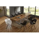 SAM Outillage Esstisch Baumkante Akazie natur 200(300)x100 Ansteckplatten silber ADINA