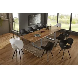 SAM Outillage Esstisch Baumkante Akazie natur 200(300)x100 Ansteckplatten silber ADINA