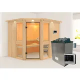 Karibu Amelia 3 inkl. 9 kW Ofen + Steuergerät Easy Finnisch + Dachkranz