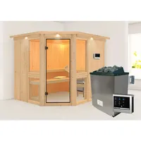 Karibu Amelia 3 inkl. 9 kW Ofen + Steuergerät Easy Finnisch + Dachkranz