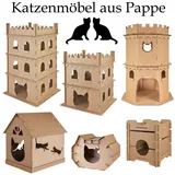 PETIGI Auswahl Katzenhaus Katzenburg Katzenhöhle Katzenturm Katzennest Kratzmatte Haus aus Pappe Kartonhaus mit Kratzpappe Petigi Kratzbrett Katzenmöbel...