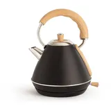 CREATE/KETTLE RETRO M/Elektrischer Wasserkocher Schwarz/Schnelles Aufkochen, Fassungsvermögen 1L, Abschaltautomatik, Anti-Kalk-Filter, Wasserstandsanzeige, Ø17.2cm, 2200W