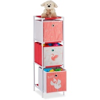 Relaxdays Kinderregal mit 3 Boxen, Spielzeug, Mädchen, Schwan-Design, Regal Kinderzimmer, HBT 89 x 27,5 x 30 cm,weiß/rot