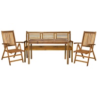 Möbilia 4-tlg. Garten-Sitzgruppe | 2 Stühle, 1 Bank | klapp- und verstellbar | Akazie-Holz natur | 31020020 | Serie GARTEN