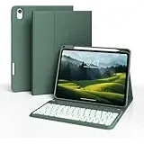 ZKTUYU Hülle mit Tastatur für iPad 11 Generation A16/10 Generation (11/10.9 Zoll, 2025/2022), 7-farbige Beleuchtung Magnetische Tastatur für iPad 11./10. Gen Hülle mit Stifthalter, Dunkelgrün