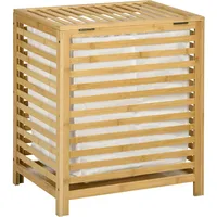 Homcom Wäschekorb 55L Wäschebox, Wäschesammler mit Deckel, Entnehmbarem Wäschesack, für Schlafzimmer, Bad, Bambus 50 x 36 x 60 cm Natur