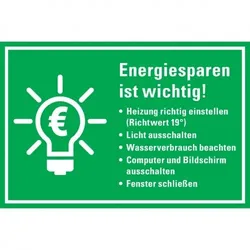 Dreifke® Schild | Hinweis-Kombischild Energiesparen ist wichtig! 19°C, Kunststoff, 300x200mm