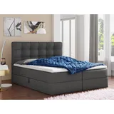 Sofnet Boxspringbett BEST mit 2 Bettkästen, Doppelbett mit Bonell-Matratze + Topper Bett - 160 x 200 - Graphit (Inari 94),