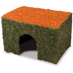 JR FARM Nager Heu-Haus mit Karotten Kleintiersnack / Zubehör Mittel (ca. 350g)