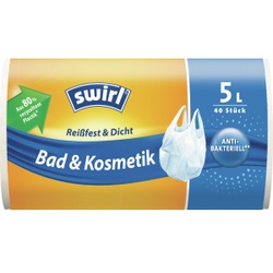 Swirl® Müllbeutel mit Tragegriff Bad & Kosmetik, Besonders reißfeste und antibakterielle Müllsäcke, 1 Rolle = 40 Stück, Volumen: 5 Liter