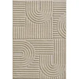 Homtex Outdoorteppich, Ø 120 cm Rund, Skandinavischer Boho Teppich mit Hoch-Tief-Effekt – Stilvoll beige Ø 120 cm Rund