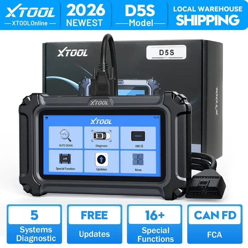 XTOOL D5S OBD2-Diagnosegerät für 4 Systeme: Motor/ABS/Airbag/Getriebe, mit 16 Zurücksetzungen (Öl/Reifen/SAS/BMS/ABS/DPF/TPMS/Throttle), volle EOBD/OBD2-Funktionen, CAN-FD/FCA, AutoVin, Lifetime-Updates