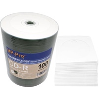 CD Rohlinge Bedruckbar Weiß Smart-Glossy CD-R 80min/700MB Inkjet Printable Weiß Glänzend - 100er Spindel mit CD Papierhüllen