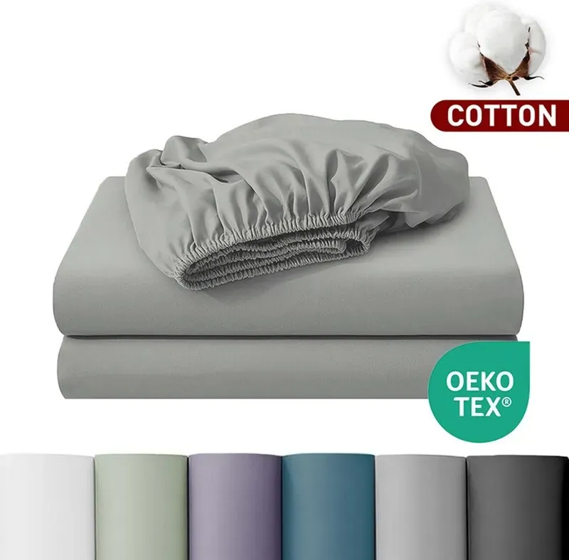 LeBonsoir Spannbettlaken 200 x 220 cm, 30 cm/12 Zoll Tiefenpassform – 100 % Baumwolle, rutschfester Bund, 1 Spannbettlaken, Hellgrau