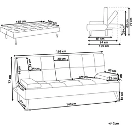 Beliani Schlafsofa Kunstleder 3-Sitzer Schwarz