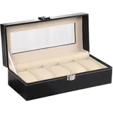 Uhrenbox, 6-Fächer-Uhrenbox, Aufbewahrungsetui aus PU mit Glasdeckel, Geschenk für Männer, schwarz