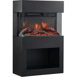 KAMINIO Elektrokamin Henri - Elektrischer Kaminofen mit Heizung, 3D-Flammeneffekt, Holzfach, Fernbedienung - Schwarz