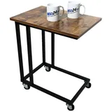 HELO24 Beistelltisch Sofatisch Kaffeetisch Betttisch Laptoptisch Stahl Holz mit Rollen braun