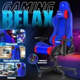 Kesser KESSER® Gaming Stuhl Ergonomisch Bürostuhl mit Kopfstütze & Lendenkissen Racing Gamer Stuhl 150kg belastbar Armlehne 360° Drehbarer Schreibtischstuhl Gaming Chair + Gummi-Rollen