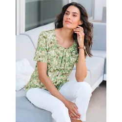 Print-Shirt INSPIRATIONEN "Druck-Shirt", Damen, Gr. 42, grün (eucalyptus, beige, bedruckt), 95% Baumwolle, 5% Elasthan, gemustert, mehrfarbig, Rundhals, Kurzarm, Shirts