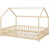 [en.casa] Hausbett Hesel mit Rausfallschutz 120x200cm Holzoptik