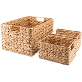 Decorasian Korb Aufbewahrung geflochten aus Wasserhyazinthe - Seegras rechteckig - 3er Set 2 Stück S + L