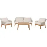 Mendler Gartengarnitur HWC-H56b, Lounge-Set Gartenlounge Sofa Sessel Tisch, Seilgeflecht Rope Holz Akazie ~ creme