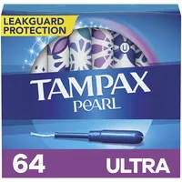 Tampax Pearl Ultra saugfähige Kunststoff-Tampons, 64 Stück, geruchlos (32 Stück, 2 Stück, insgesamt 64 Stück) – Verpackung kann variieren
