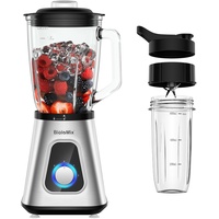 Biolomix Standmixer 1,5L Smoothie-Maker mit BPA-freiem Glasbehälter, Küchenmixer mit 2 Geschwindigkeitsstufen & Pulsfunktion, Edelstahlklingen, Fruchtsaft, 1300 W