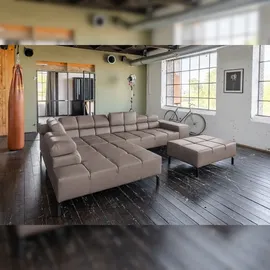 KAWOLA Sofa NELSON Ecksofa Leder dunkelbraun mit Hocker Recamiere links - Dunkelbraun