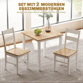 Homcom Esstisch 69 x 69 cm Esszimmerstühle 2er Set Küchentisch für 2-4 Personen Küchenstuhl mit Rückenlehne, aus Holz, für kleine Raum, Küche, Esszimmer Eiche