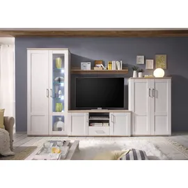 HBZ Wohnwand ROMANCE, Sibiu Lärche Dekor - Eiche Sanremo Dekor - 4-teilig - LED-Beleuchtung