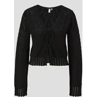 QS Strickjacke mit Ajourmuster und Bindedetail, Damen, schwarz, M