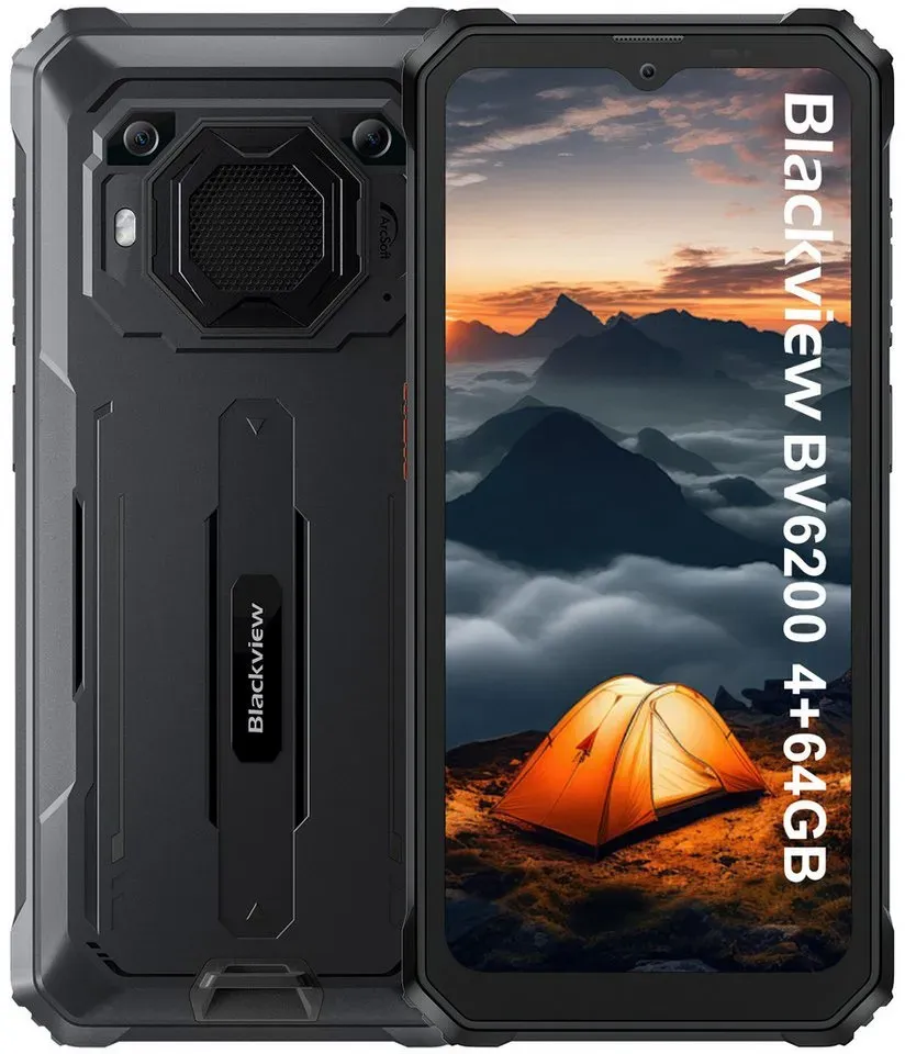 blackview BV6200 Smartphone (6.56 Zoll, 64 GB Speicherplatz, 13 MP Kamera, 13000mAh Akku, 98dB Lautsprecher, Face ID/GPS/IP69K/Handschuh-Modus) schwarz
