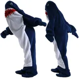 Hai Decke,Hai Decke Hoodie, Kuscheldecke Mit Ärmeln Flauschig Wohndecke,Hai Decken Kapuzenpullover,Hai Overall Onesie (Navy Blue,L)