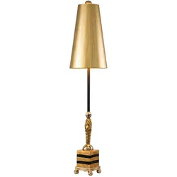 Noma Luxe Tischlampe mit 1 Licht, Blattgold, Schwarz und Silber, Schirm aus glasiertem Blattgold