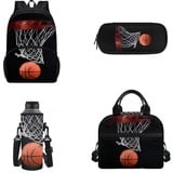 xixirimido 4-teiliges Kinder-Schulrucksack-Set, Lunchbox, Flaschenträger für Jungen und Mädchen, Basketball, Einheitsgröße, Lässiger Tagesrucksack