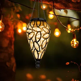 GLOBO Solarlampe Gartendeko Hängeleuchte Außenlampe hängend LED Solarleuchte, im Tropfen Design, Metall schwarz,