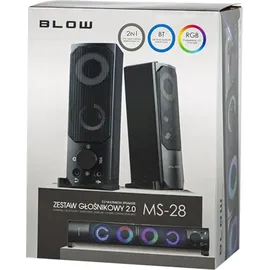 Blow 2 in 1 Bluetooth Lautsprecher 2.0 PC-Lautsprecher mit Soundbar Funktion LED RGB-Hintergrundbeleuchtung Stereo-Lautsprecher 2x3W RMS 2x2" AUX 3,5 mm...