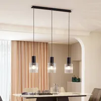 LUCANDE Hängeleuchte Eirian, 90 cm, 3-flammig, schwarz, Glas