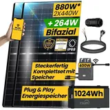 epp.solar 880W Balkonkraftwerk mit Speicher Komplettset 400W TSOL-MS400 Wechselrichter | TSUN DCU1000 Solarspeicher PV Anlage