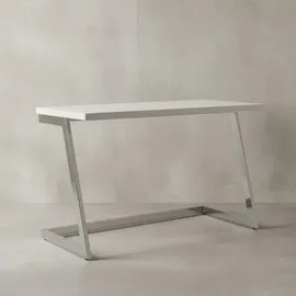 KADIMA DESIGN Schreibtisch SARNOT: Hochglanz-Design, Metallgestell, 120x55x76 cm, Weiß/Gold/Silber.